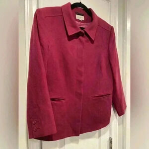 VTG L.L. Bean Cashmere Wool Lined Wine Blazer Pea Coat Button Down 80s Size 14P